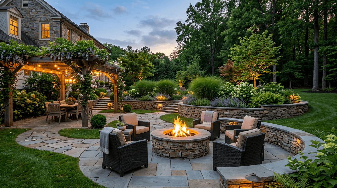 Stone paver patio with fire pit